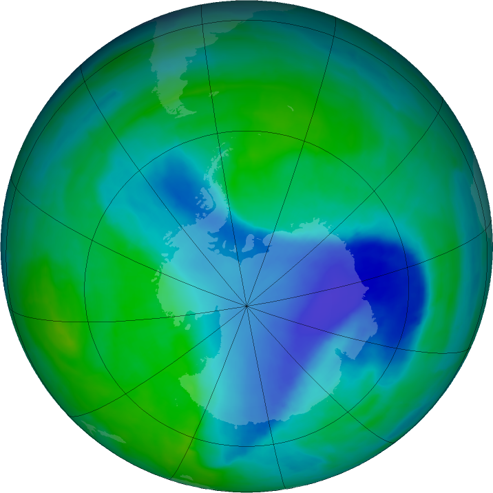 Antarctic ozone map for 11 December 2015